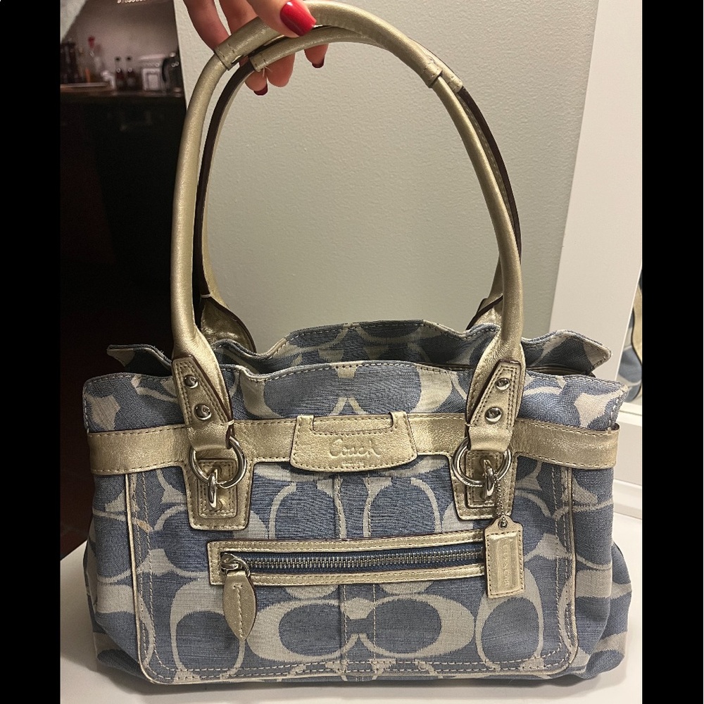 Authentic Coach Tote - Blue with Silver Leather